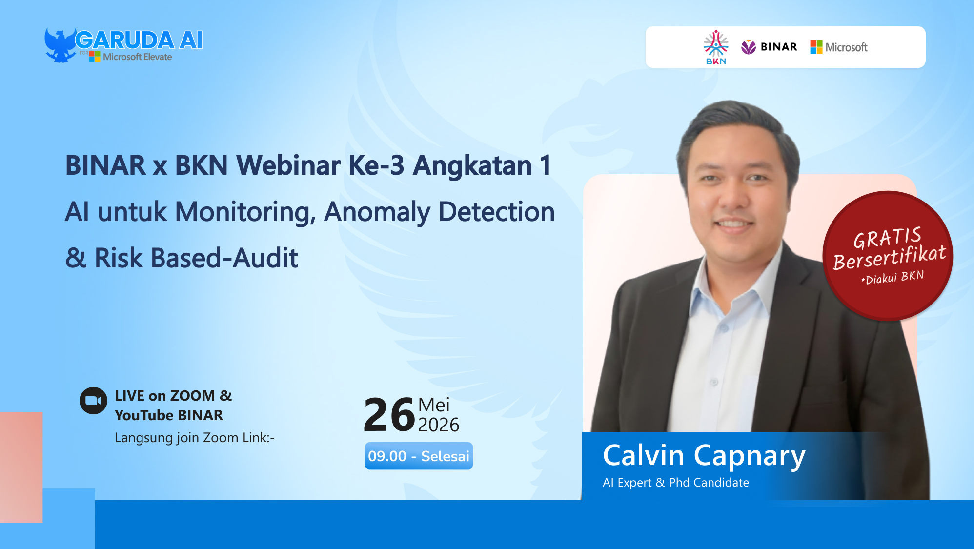 BINARxBKN Angkatan 1 Webinar ke-3: AI untuk Monitoring, Anomaly Detection  & Risk Based-Audit